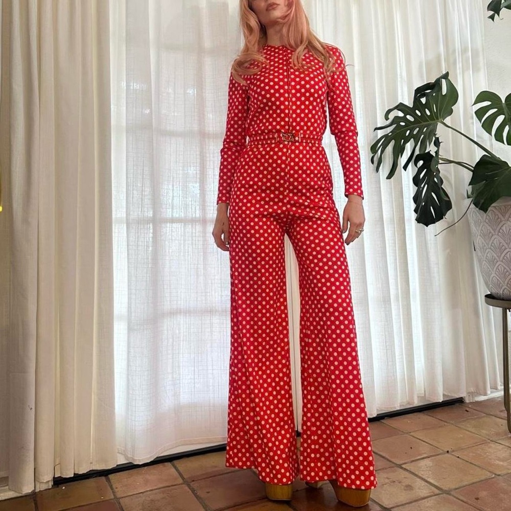 Vintage 70s polkadot bell bottom jumpsuit